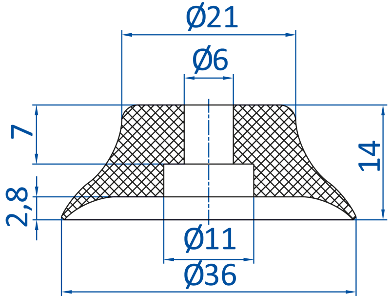 Размеры плоской вакуумной присоски FIPA серии SFU-A 102.035.056